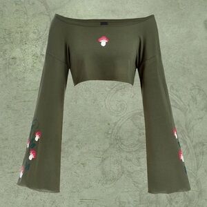 ROMWE Olive Green Top with Mushroom Print